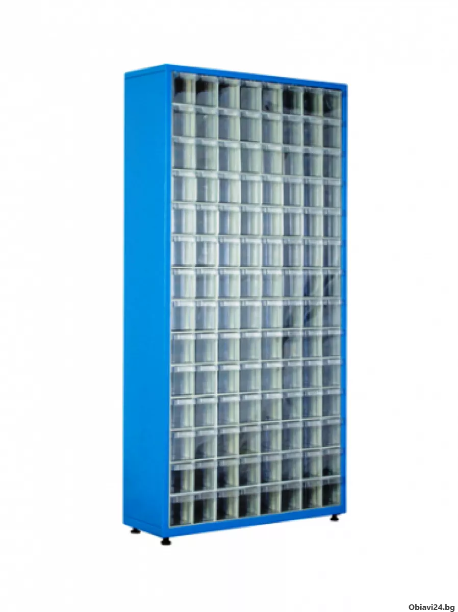 Метален стелаж със 112 кутии за съхранение на накрайници - obiavi24.bg