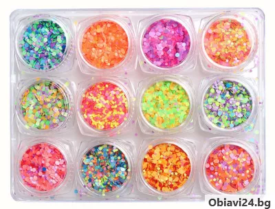 Комплект конфети за нокти - 12 цвята